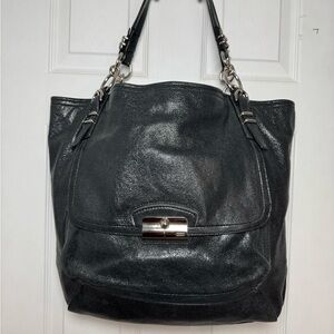 Gorgeous Coach Gunmetal Shimmer Black Leather Tote Bag